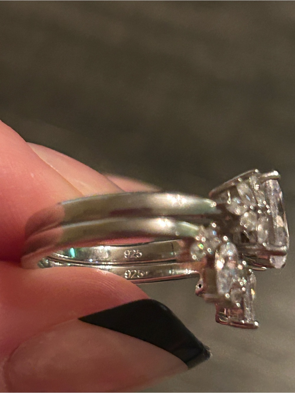 Sterling Silver Clear Crystal Cocktail Ring Set Size 7 - Picture 2 of 2